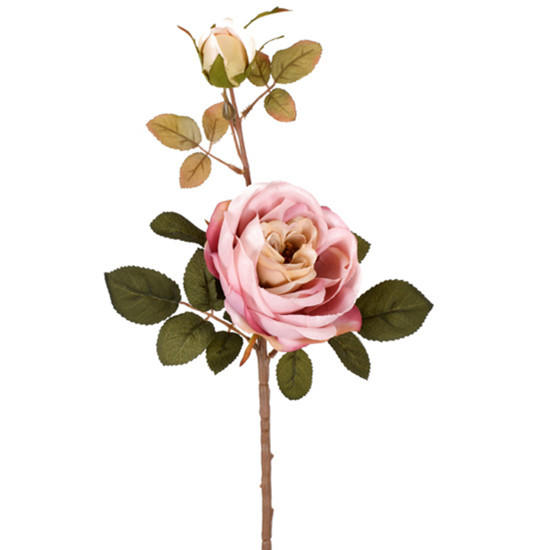 Imagem HASTE DECORATIVA DE ROSA OUTONADA COR ROSA EM PLÁSTICO MOLDÁVEL 60X20 CM - GRILLO