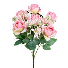 Imagem de BUQUÊ MISTO DECORATIVO DE ROSAS E LÍRIOS ROSA EM PLÁSTICO MOLDÁVEL 46X22 CM - GRILLO - Grillo Ltda