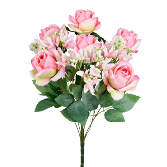 Imagem BUQUÊ MISTO DECORATIVO DE ROSAS E LÍRIOS ROSA EM PLÁSTICO MOLDÁVEL 46X22 CM - GRILLO