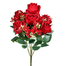 Imagem de BUQUÊ MISTO DECORATIVO DE ROSAS E LÍRIOS VERMELHO EM PLÁSTICO MOLDÁVEL 46X22CM GRILLO - Grillo Ltda
