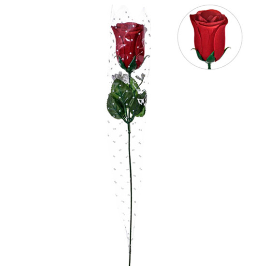 Imagem HASTE PRESENTE DECORATIVA BOTÃO DE ROSA VERMELHO EM PLÁSTICO MOLDÁVEL 46X6CM GRILLO