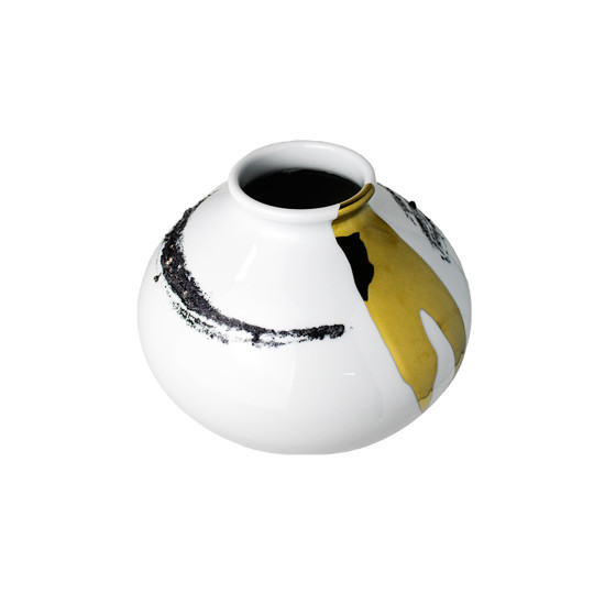 Imagem VASO DECORATIVO EM CERÂMICA BRANCA E DETALHES DOURADOS E PRETO 28X33 CM GRILLO 59317