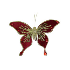 Imagem de BORBOLETA NATALINA DECORATIVA VERMELHA COM GLITTER DOURADO 16X19X5 CM GRILLO 966364 - Cromus Embalagens Ind. E Com. Ltda