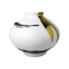 Imagem de VASO DECORATIVO EM CERÂMICA BRANCA E DETALHES DOURADOS E PRETO 28X33 CM GRILLO 59317 - Grillo Ltda