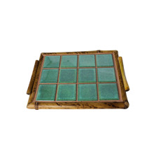Imagem de MINI BANDEJA RETANGULAR PARA SERVIR DECORATIVA EM BAMBOO E CERÂMICA VERDE 26X19 CM - Sonia Pierry Objetos De Decoracao Eirelli 