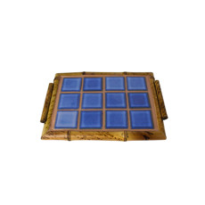 Imagem de MINI BANDEJA RETANGULAR PARA SERVIR DECORATIVA EM BAMBOO E CERÂMICA AZUL 26X19 CM - Sonia Pierry Objetos De Decoracao Eirelli 