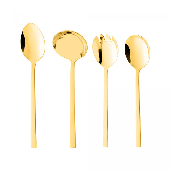 Imagem CONJUNTO BERNA 4 PEÇAS DE TALHERES PARA SERVIR DOURADO EM AÇO INOX - WOLFF