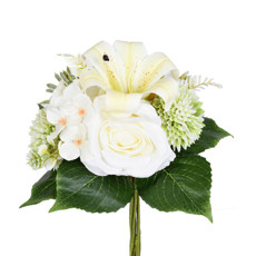 Imagem de RAMALHETE MISTO DE ROSAS E FLORES CREME EM PLÁSTICO MOLDÁVEL 32X28 CM - GRILLO - Grillo Ltda