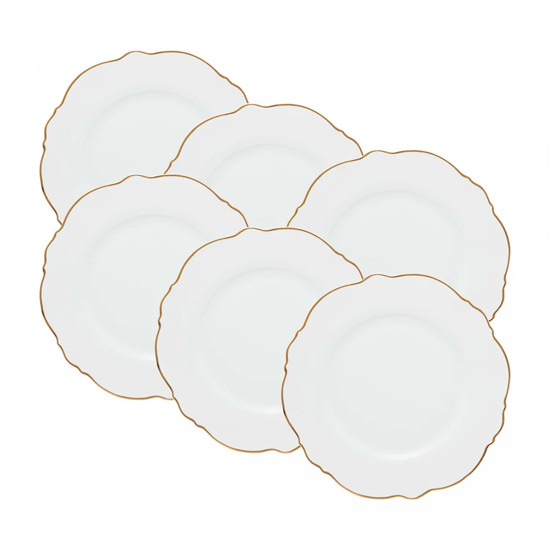 Imagem CONJUNTO MALDIVAS 6 PRATOS RASOS EM PORCELANA BRANCA BORDA DOURADA - WOLFF