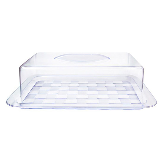 Imagem PORTA BOLOS PÃES E DOCES RETANGULAR EM ACRÍLICO IBIZA 12X40X26 CM - KZA INDUSTRIA