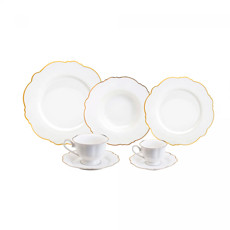 Imagem de APARELHO DE JANTAR MALDIVAS 42 PEÇAS EM PORCELANA BRANCA COM BORDA DOURADA - WOLFF - Rojemac Impotacao E Exportacao Ltda