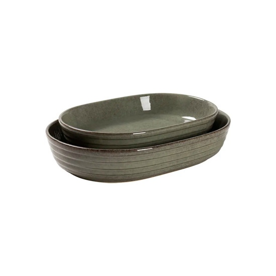 Imagem CONJUNTO DE TRAVESSAS OVAL EM CERÂMICA VERDE 2 PEÇAS - CROSS