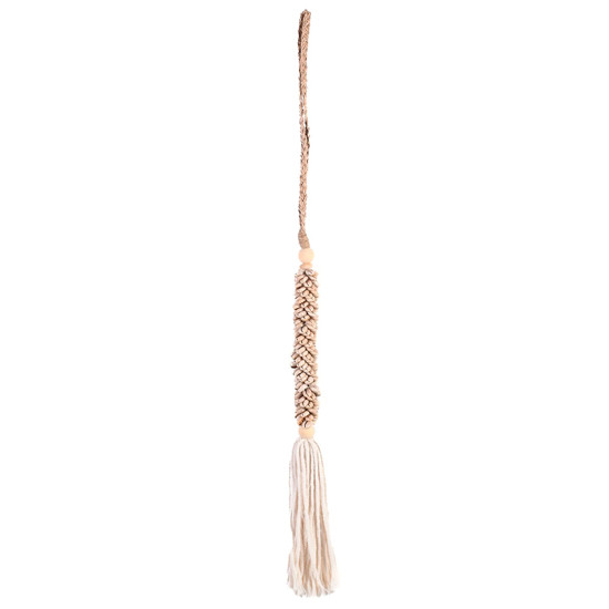 Imagem TASSEL DECORATIVO DE BÚZIOS CORTADO E MACRAMÊ BRANCO 70X5 CM - CONCHAS ARTESANATO