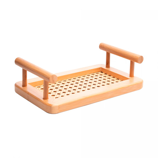 Imagem BANDEJA DECORATIVA EM BAMBÚ COM ALÇAS E FUNDO EM TRELIÇA 25X15X5 CM - WOLFF