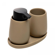 Imagem de CONJUNTO 3 PEÇAS PARA BANHEIRO EM CERÂMICA BEGE - WOLFF - Rojemac Impotacao E Exportacao Ltda