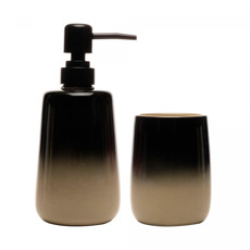 Imagem de CONJUNTO DISPENSER SABONETE LÍQUIDO E POTE EM CERÂMICA DEGRADÊ BEGE E PRETO - WOLFF  - Rojemac Impotacao E Exportacao Ltda