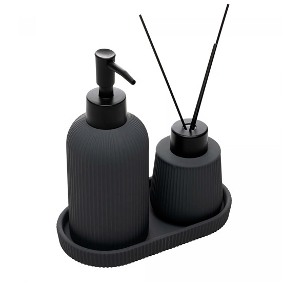 Imagem CONJUNTO 3 PEÇAS PARA BANHEIRO SOFT TOUCH SKETCH CINZA EM CERÂMICA - WOLFF