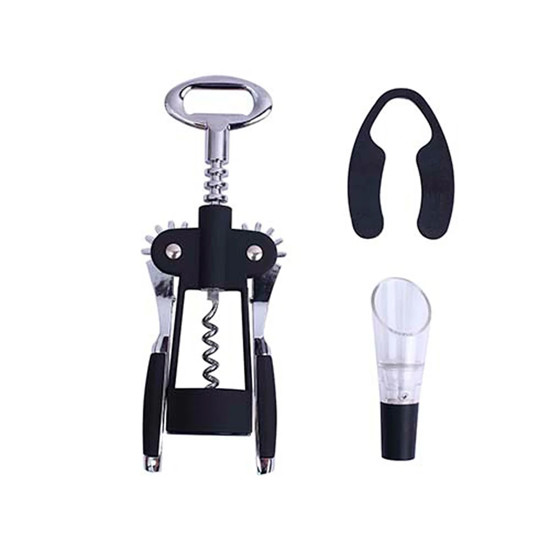 Imagem CONJUNTO 3 ACESSÓRIOS PARA VINHO EM ABS PRETO E AÇO INOX - DYNASTY HOUSEWARE