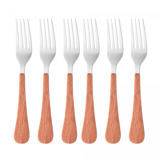 Imagem CONJUNTO 6 GARFOS PARA BOLO EM AÇO INOX E CABO EM PLÁSTICO 16 CM - WOLFF