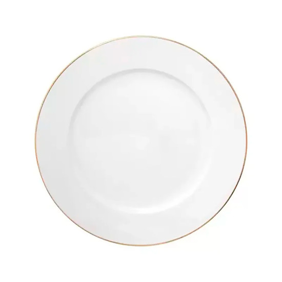 Imagem PRATO RASO BRANCO COM BORDA DOURADA PARA SOBREMESA EM PORCELANA 20CM - HAÜSKRAFT