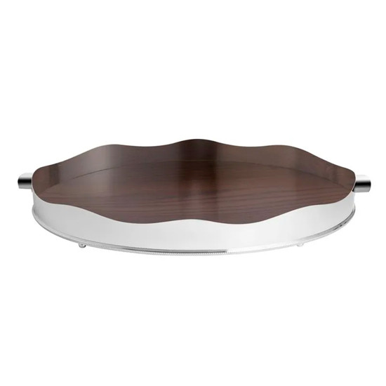 Imagem BANDEJA GALERIA LISA OVAL COM FUNDO EM MADEIRA 55X34X7 CM - ST JAMES