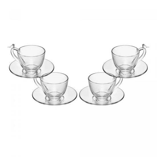 Imagem CONJUNTO BIRD 4 XÍCARAS 180ML EM CRISTAL ECOLÓGICO COM PIRES 8X12X7CM - WOLFF