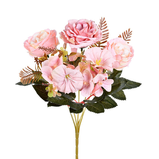 Imagem BUQUÊ MISTO DECORATIVO DE ROSAS PEÔNIA E PETUNIA SALMÃO EM PLÁSTICO MOLDÁVEL - GRILLO