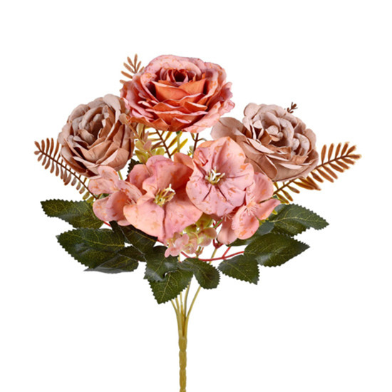 Imagem BUQUÊ MISTO DECORATIVO DE ROSAS PEÔNIA E PETUNIA LARANJA EM PLÁSTICO MOLDÁVEL - GRILLO