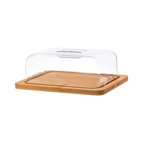 Imagem PORTA FRIOS COM BASE EM BAMBÚ E CÚPULA EM ACRÍLICO 12X29X23CM - HAÜSKRAFT