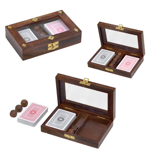 Imagem CAIXA DECORATIVA EM MADEIRA COM JOGO DE CARTAS 4X17X11 CM - MABRUK