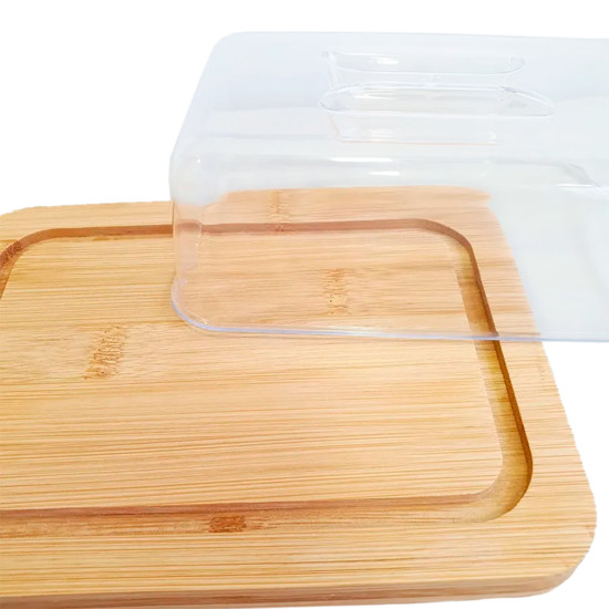 Imagem PORTA FRIOS COM BASE EM BAMBÚ E CÚPULA EM ACRÍLICO 12X29X23CM - HAÜSKRAFT