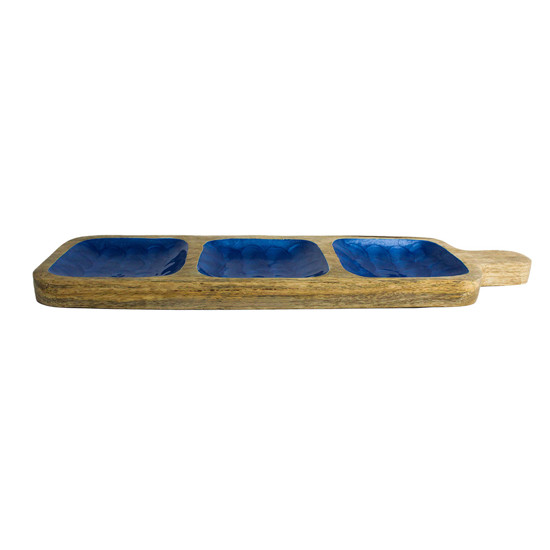 Imagem PETISQUEIRA EM MADEIRA RETANGULAR COM 3 DIVISÓRIAS AZUL 3X47X14 - ENTRECASA
