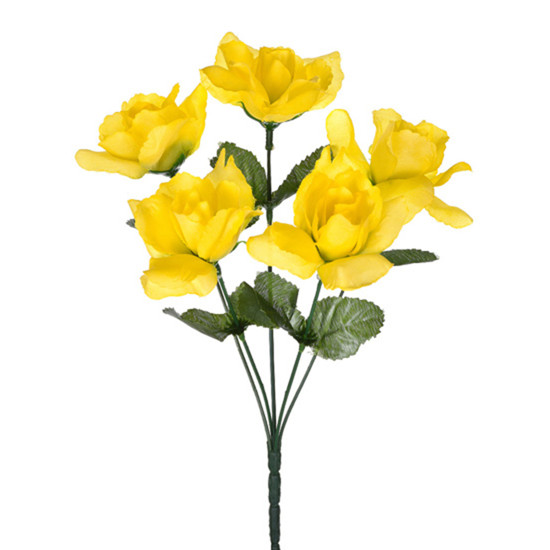 Imagem BUQUÊ PERMANENTE DECORATIVO DE 5 ROSAS AMARELAS EM PLÁSTICO MOLDÁVEL 30X13CM GRILLO