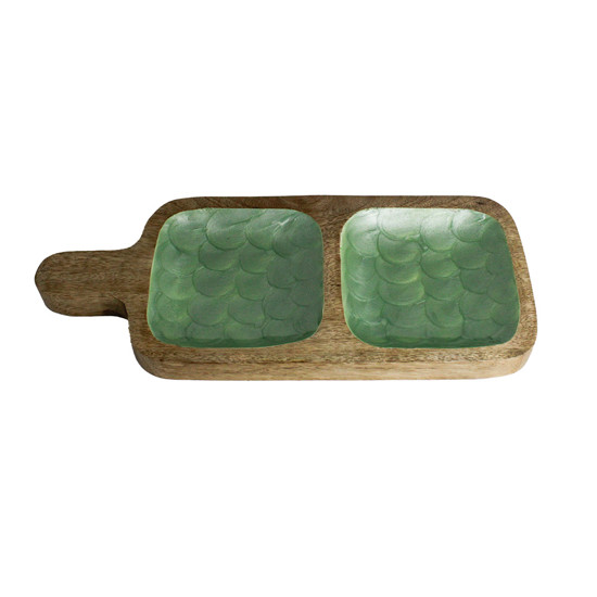 Imagem PETISQUEIRA RETANGULAR EM MADEIRA COM DUAS DIVISÓRIAS EM RESINA VERDE - ENTRECASA