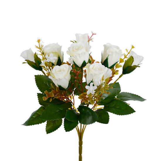 Imagem BUQUÊ DECORATIVO 5 ROSAS SILVESTRES CREME EM PLÁSTICO MOLDÁVEL 29X16CM - GRILLO