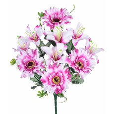 Imagem de BUQUÊ MISTO DECORATIVO DE GÉRBERA E LÍRIO VIOLETA EM PLÁSTICO MOLDÁVEL 41X23CM GRILLO - Grillo Ltda