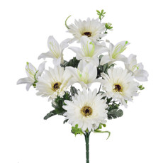 Imagem de BUQUÊ MISTO DECORATIVO DE GÉRBERA E LÍRIO CREME EM PLÁSTICO MOLDÁVEL 41X23CM - GRILLO - Grillo Ltda