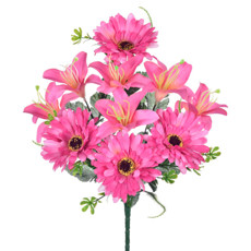 Imagem de BUQUÊ MISTO DECORATIVO DE GÉRBERA E LÍRIO MAGENTA EM PLÁSTICO MOLDÁVEL 41X23CM GRILLO - Grillo Ltda