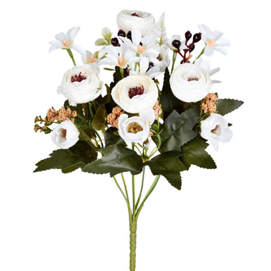 Imagem BUQUÊ MISTO DE RANUNCULO E MARGARIDA CREME EM PLÁSTICO MOLDÁVEL 35X20CM - GRILLO