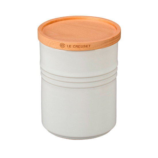 Imagem POTE BRANCO EM CERÂMICA 1,9L COM TAMPA DE MADEIRA 19X13,9X13,9CM - LE CREUSET
