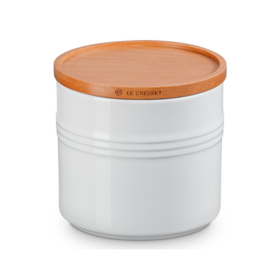 Imagem POTE BRANCO EM CERÂMICA 1,1L COM TAMPA DE MADEIRA 12X13,9X13,9CM - LE CREUSET