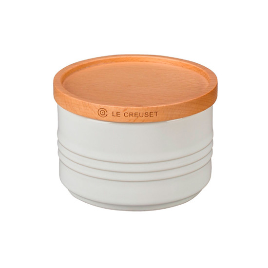Imagem POTE BRANCO EM CERÂMICA 220ML COM TAMPA DE MADEIRA 6X10X10CM - LE CREUSET
