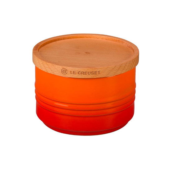 Imagem POTE LARANJA EM CERÂMICA 220ML COM TAMPA DE MADEIRA 6X10X10CM - LE CREUSET