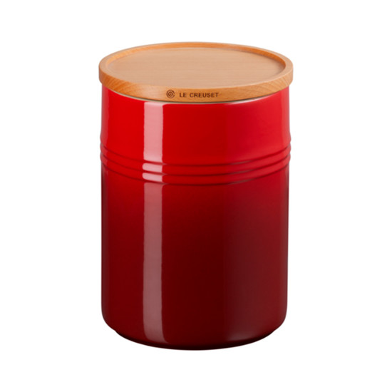 Imagem POTE VERMELHO EM CERÂMICA 1,9L COM TAMPA DE MADEIRA 19X13,9X13,9CM - LE CREUSET