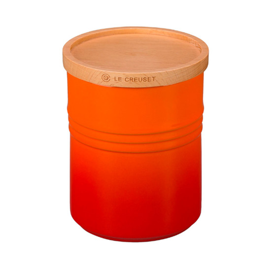 Imagem POTE LARANJA EM CERÂMICA 1,9L COM TAMPA DE MADEIRA 19X13,9X13,9CM - LE CREUSET
