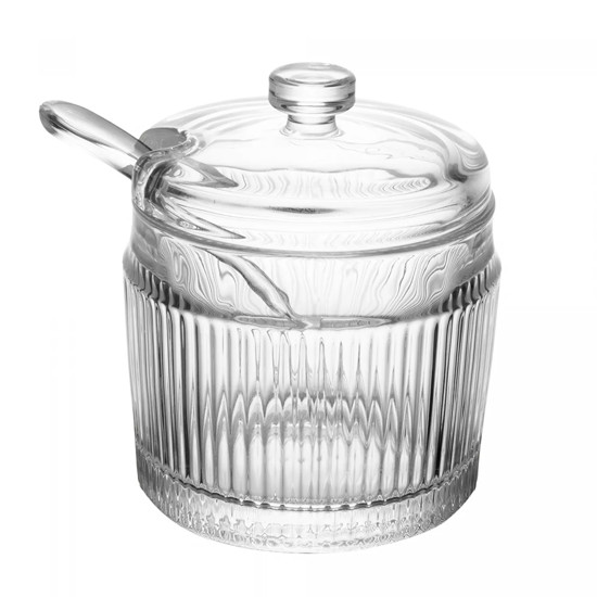Imagem AÇUCAREIRO EM VIDRO COM COLHER E TAMPA LINES 10X7X7 CM - WOLFF