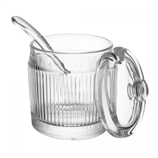 Imagem AÇUCAREIRO EM VIDRO COM COLHER E TAMPA LINES 10X7X7 CM - WOLFF