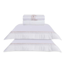 Imagem de JOGO DE CAMA FLORA QUEEN 300 FIOS 100% ALGODÃO BRANCO - TRUSSARDI - Karsten S.A 