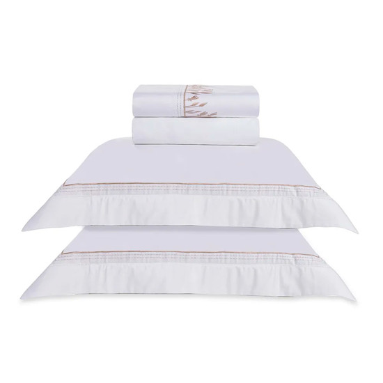 Imagem JOGO DE CAMA FLORA QUEEN 300 FIOS 100% ALGODÃO BRANCO - TRUSSARDI