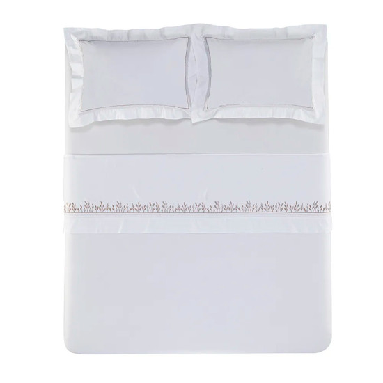 Imagem JOGO DE CAMA FLORA QUEEN 300 FIOS 100% ALGODÃO BRANCO - TRUSSARDI